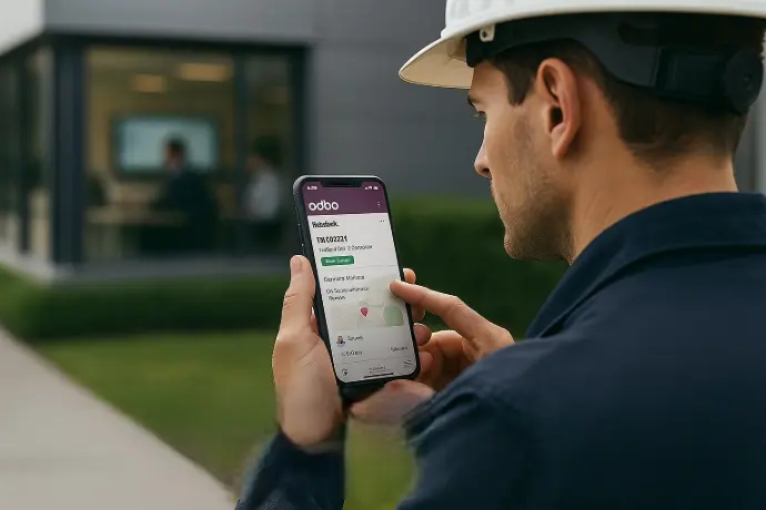o-Do & Helpdesk Tags Description: Automate tagging of tickets and tasks based on location, service type, or issue category. Real-Life Use Case: A technician receives an auto-tagged Helpdesk ticket for "Field Service / Electrical" while on-site, and HQ tracks the progress in real-time. Image Description: A technician checks a mobile app showing a Helpdesk ticket auto-tagged “Field Service / Electrical.” GPS tracking and task assignment appear on screen. A manager at HQ views the same ticket live with status updates.