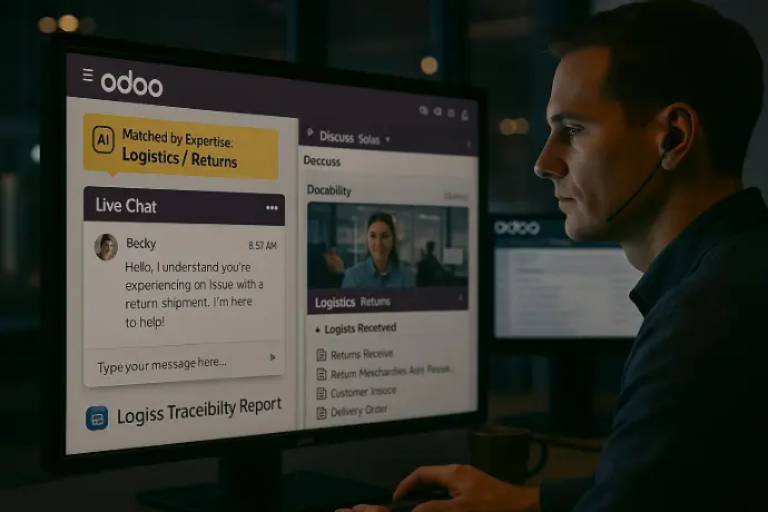 Smarter Bots – Forward live chat requests to reps based on skillset or ticket history. Odoo’s AI bots now auto-route chat and support tickets to reps based on expertise tags. A customer support inquiry about a logistics return is instantly routed to a returns specialist without manual triage.