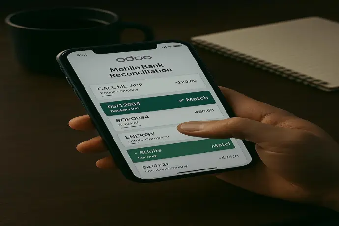 Mobile Bank Reconciliation Reconcile transactions on the go with a mobile-optimised interface.    Reconcile from your phone with a simplified UI. Imagine a manufacturing site manager reconciles supplier payments from a mobile device while overseeing a machinery install, keeping finance current without leaving the floor.