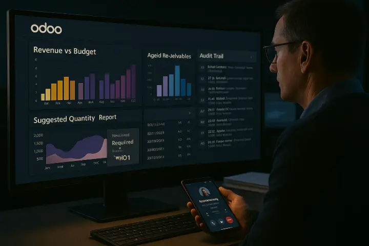 Real-Time Dashboards & Audit Logs Gain visibility into revenue, spend, and compliance—live.    Stay compliant and transparent with drill-down views. Imagine a CFO of a multi-site metalworks firm monitors Aged Receivables and sees an unexpected dip, prompting instant follow-up with the regional team.