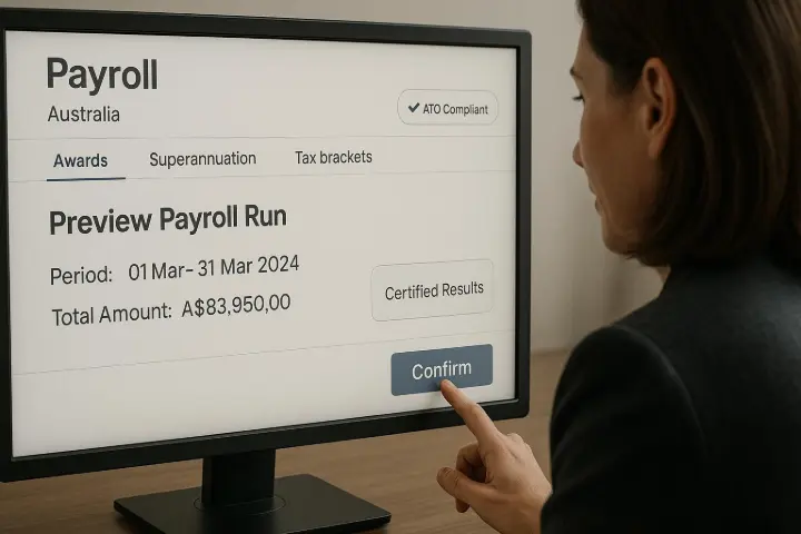 AU Payroll Localisation with Certified Calculations Ensure Australian compliance with automated award, tax, and superannuation logic.    Stay compliant with local legislation and award conditions built in. Imagine a manufacturing business with casual, full-time, and apprentice workers confidently runs compliant payroll across all categories with no spreadsheet workarounds.