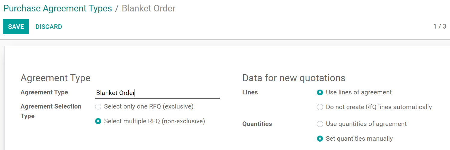 blanket order setup in odoo