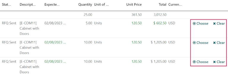 choosing the best RFQ in Odoo