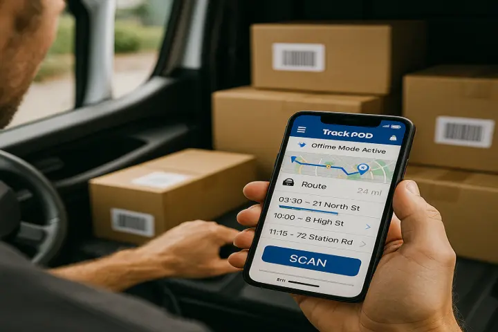 5. Driver Mobile App with Offline Mode Drivers can receive tasks, navigate routes, capture proof of delivery, and scan barcodes—all from a dedicated mobile app that works even when offline, syncing back to Odoo when reconnected.  ​  Empower drivers with offline-ready tools for navigation, scanning, and delivery management.  Imagine Outback Logistics delivers across remote areas with limited signal. Track-POD’s mobile app allowed drivers to capture deliveries and scan parcels offline, with automatic sync on reconnect. This solved their long-standing issue of incomplete records and paper reliance.